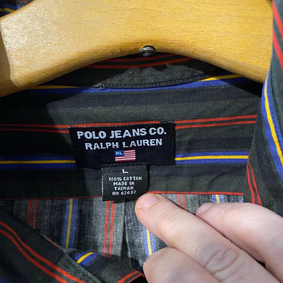 Vintage Polo Jeans Co. Ralph Lauren Striped Shirt Men’s L Y2K Made in Taiwan - Picture 3 of 6